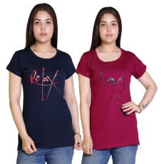 Women's Cotton Typography Print T-Shirt Buy 1 Get 1 Free